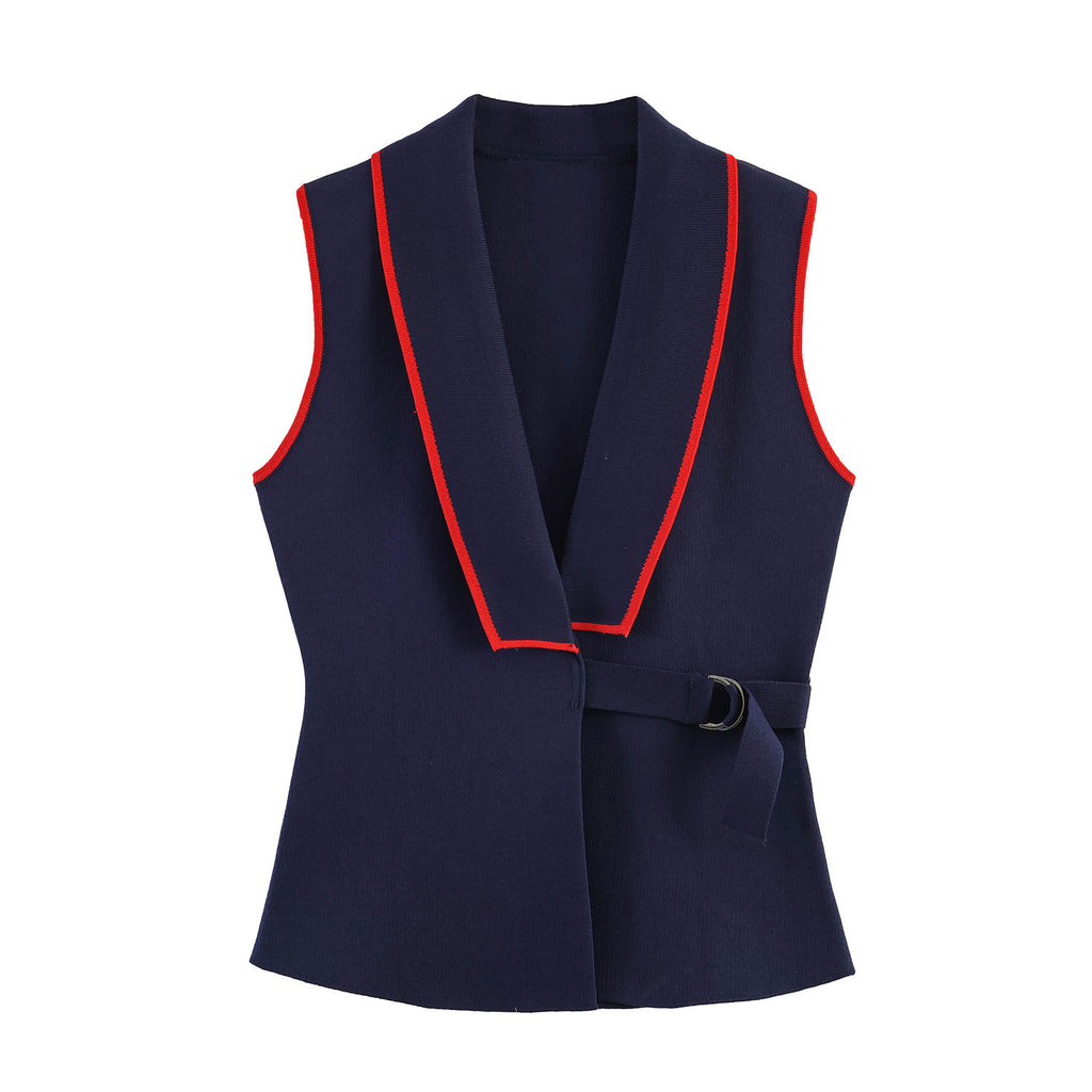 Street double buckle double breasted sleeveless vest
