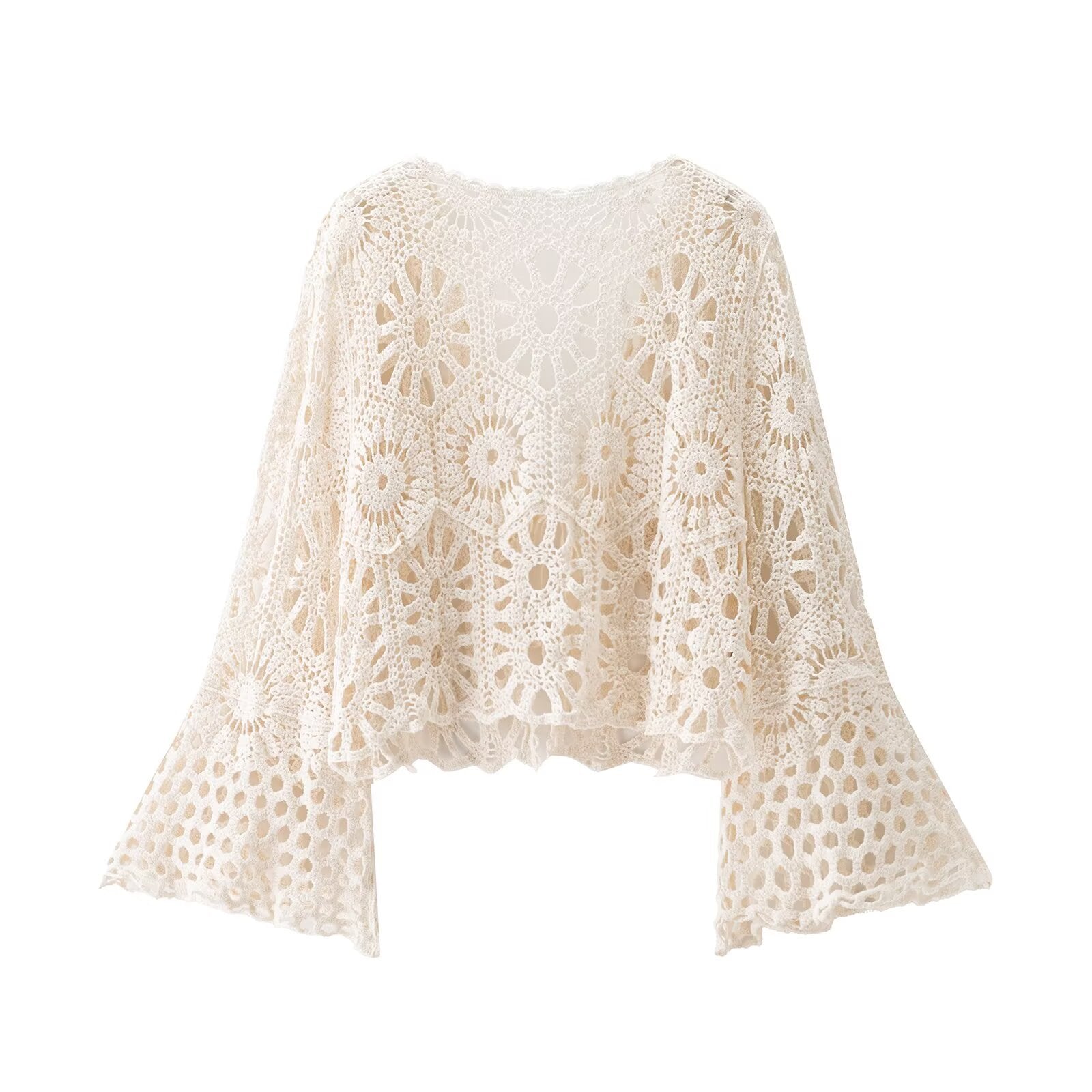 French minimalist hollowed out flared sleeve cardigan