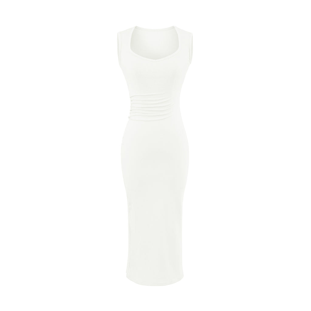 Chiffon Sleeveless A-Line Dress with Square Neck,Elegant Fit-and-Flare Midi Dress