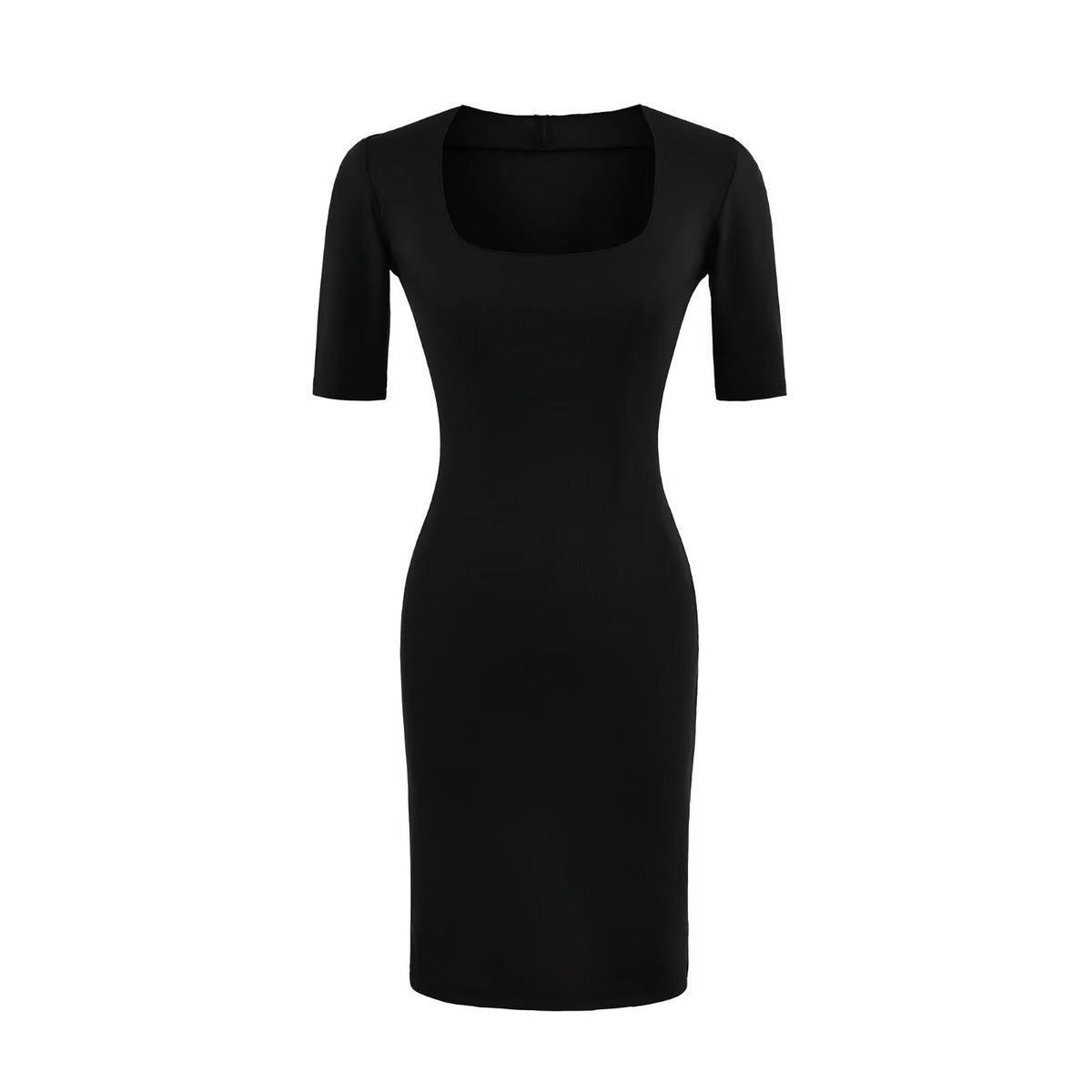 Curved Feminine Knitted Mid-Sleeve Mini Dress for Women Sexy Sheath Dress