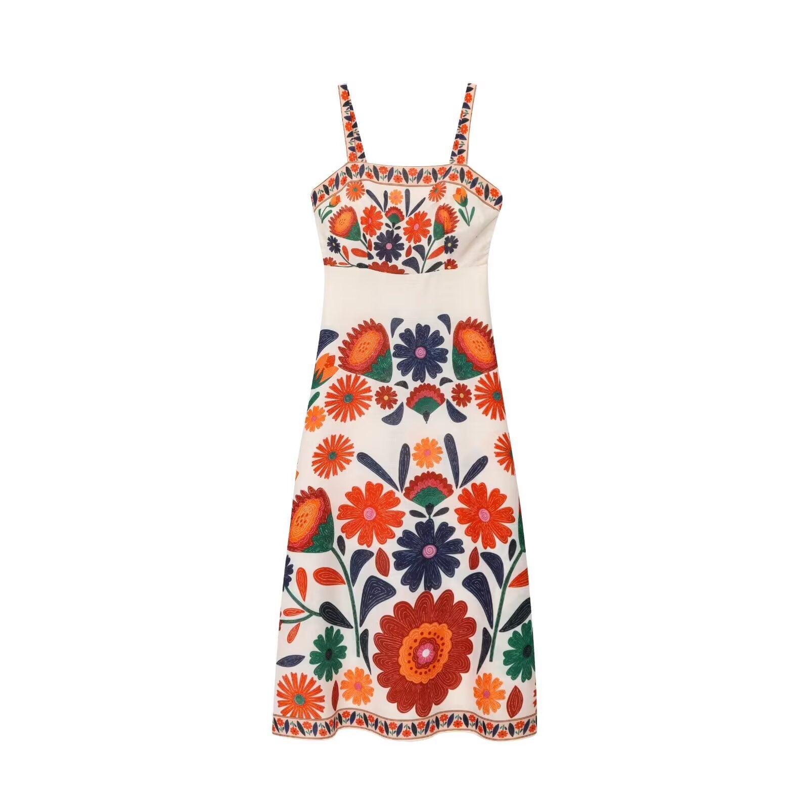 Vacation style slimming positioning printed cotton and linen dress