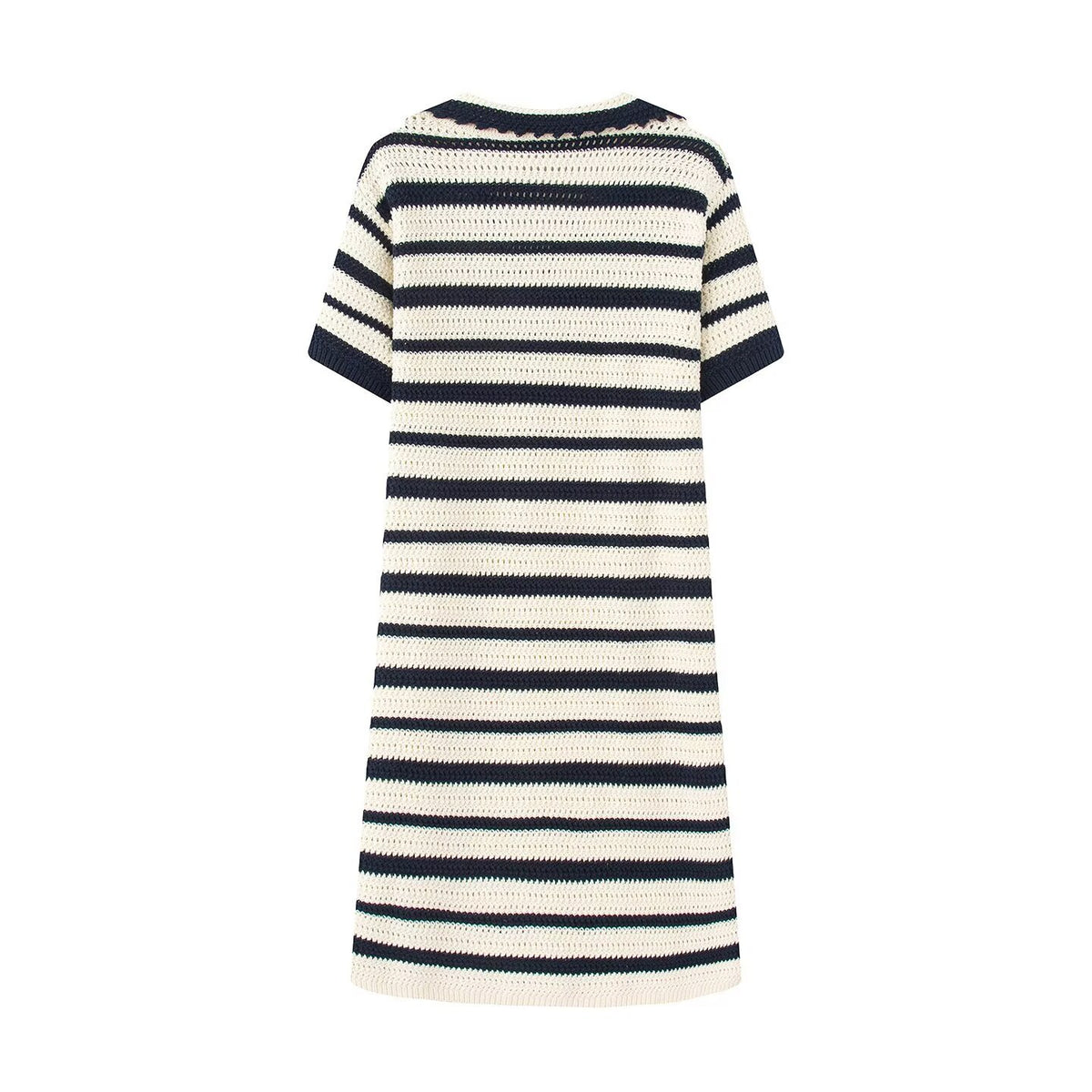 Striped Knitted Polo Collar Dress