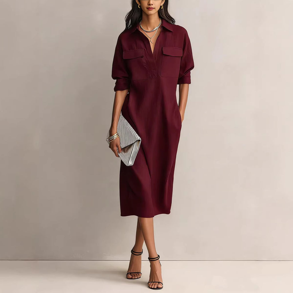 Elegant and Sophisticated Office Casual Fashion Fitted Comfortable Solid Color Mid-Length Dress