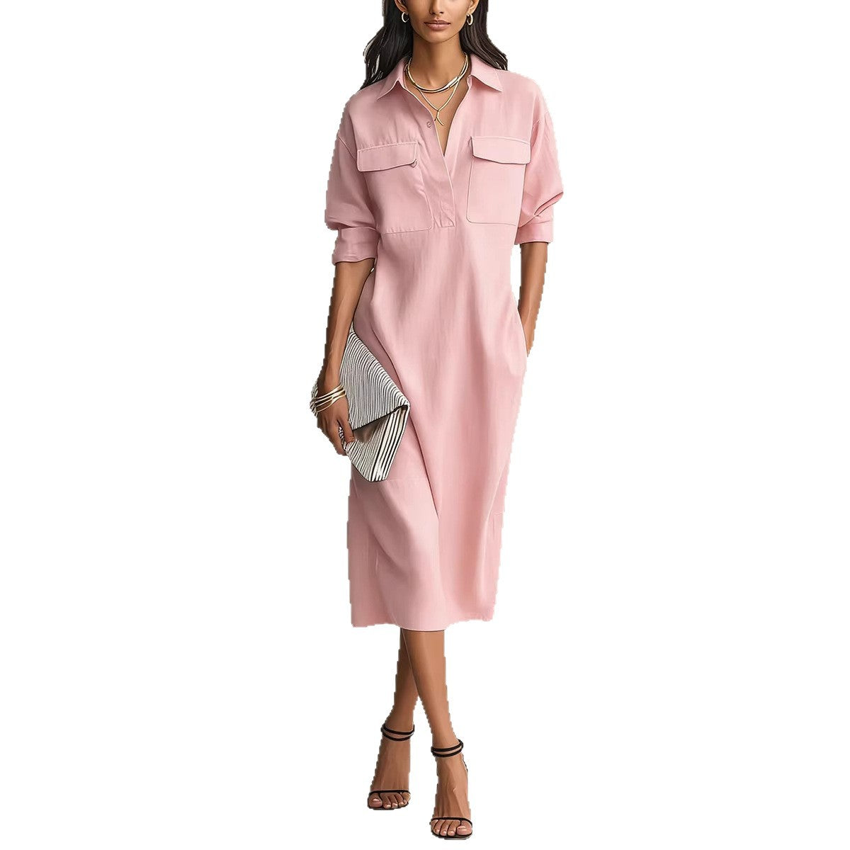 Elegant and Sophisticated Office Casual Fashion Fitted Comfortable Solid Color Mid-Length Dress