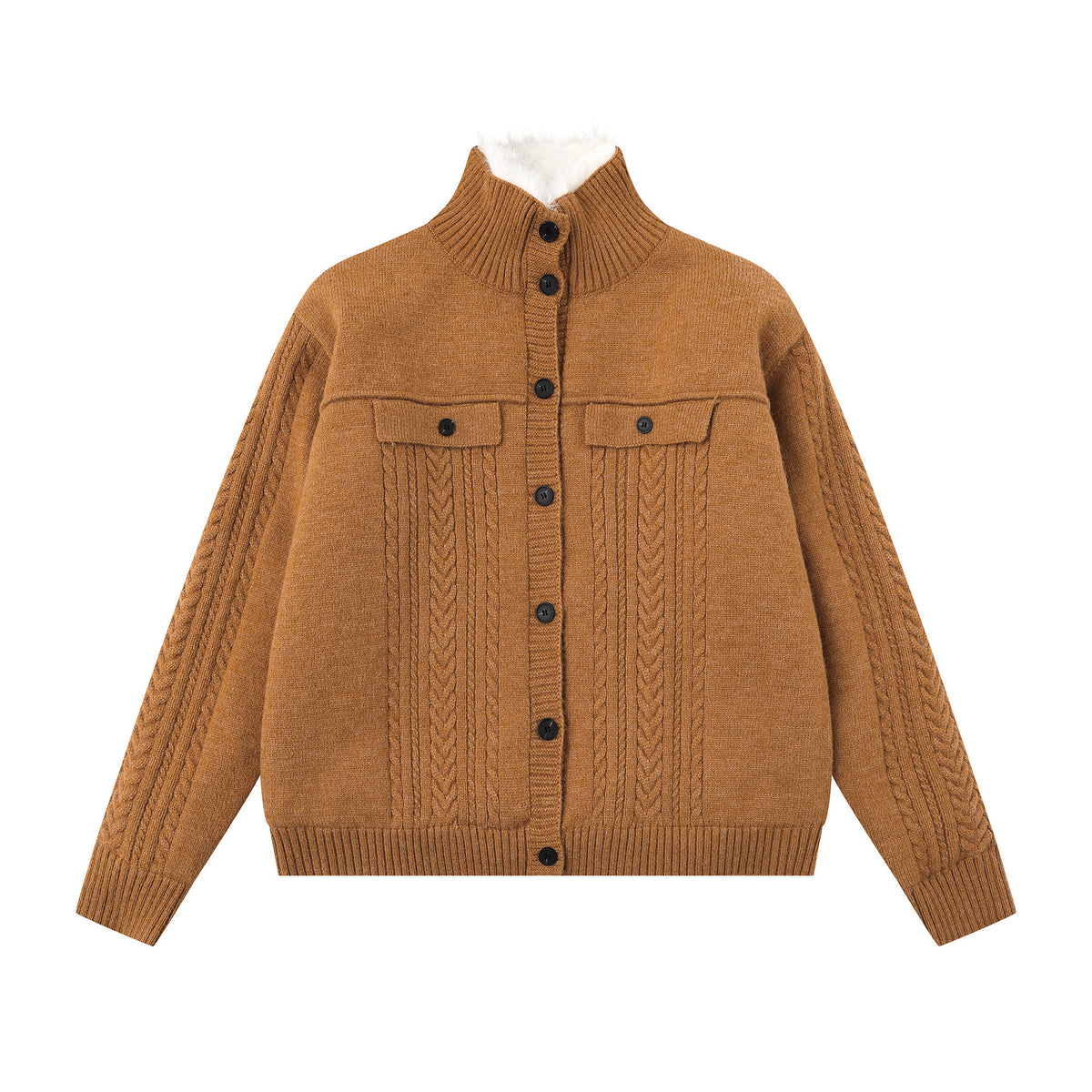 Vintage Fried Dough Twists high neck sweater coat women