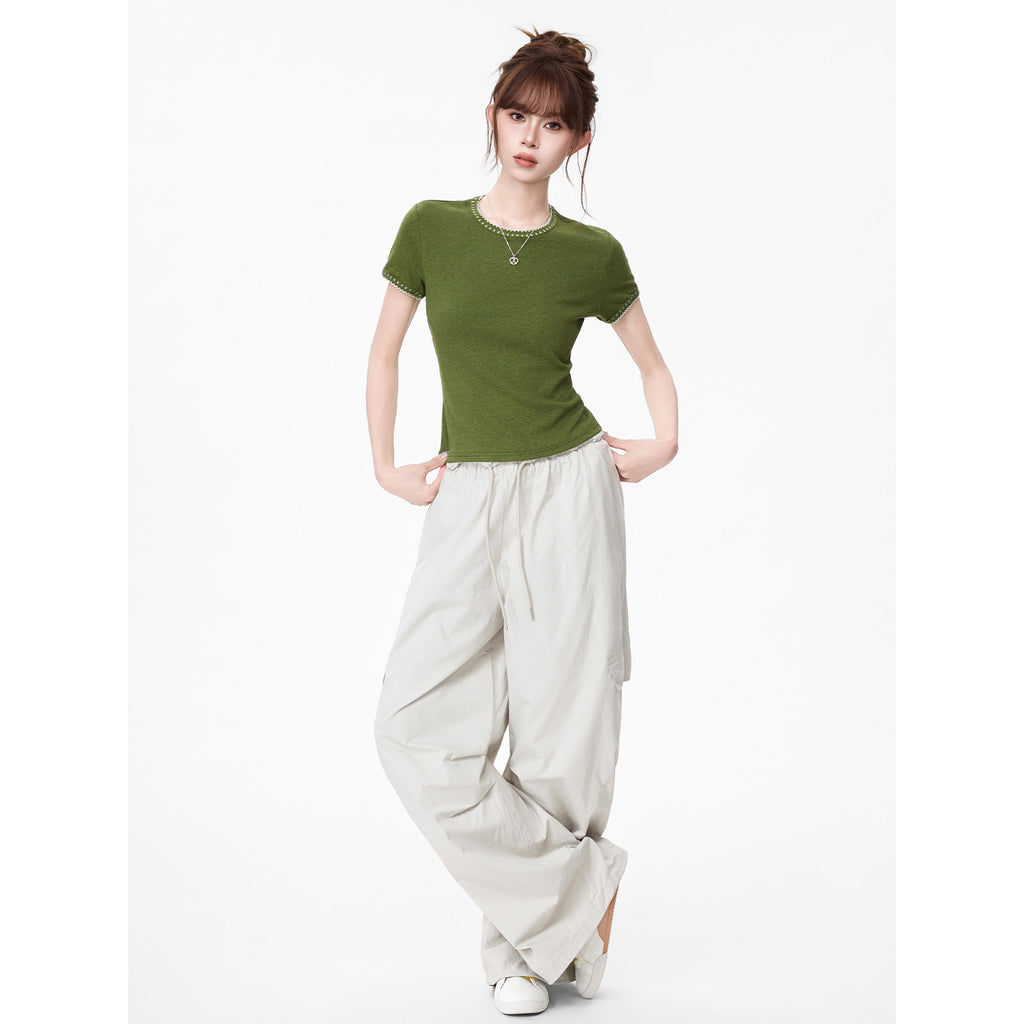 Round Neck Regular Shoulder Minimalist Short Sleeve T-Shirt for Women