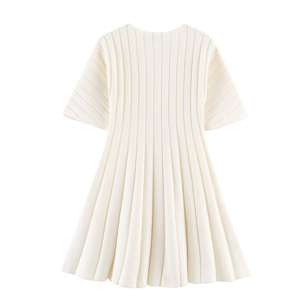 Bubble short sleeved ribbed knitted short dress