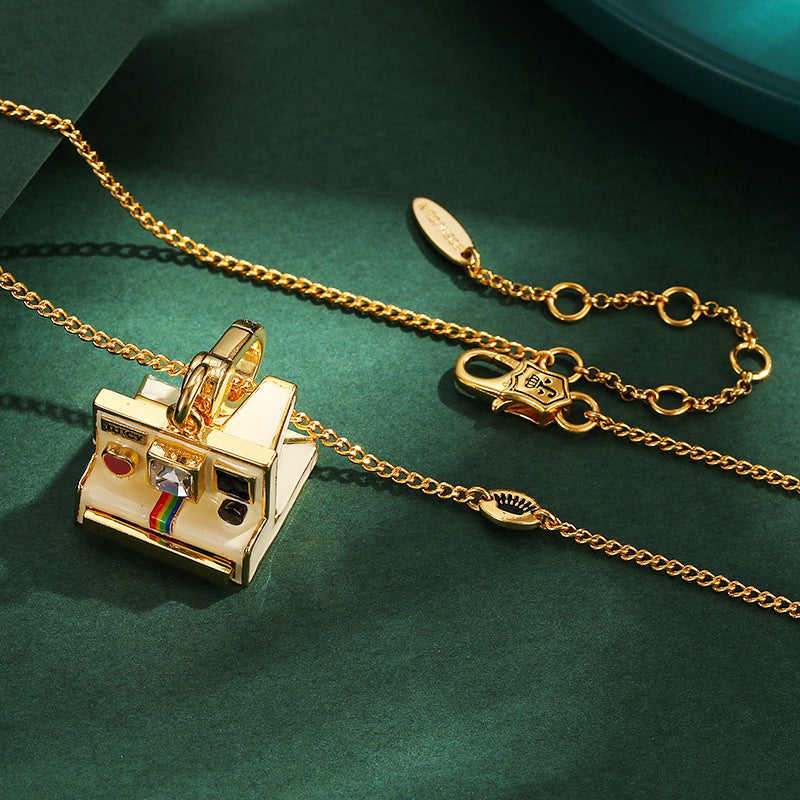 Enamel glazed three-dimensional Polaroid movable camera pendant high-end necklace