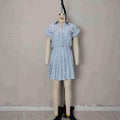Short sleeved blue striped lapel shirt dress