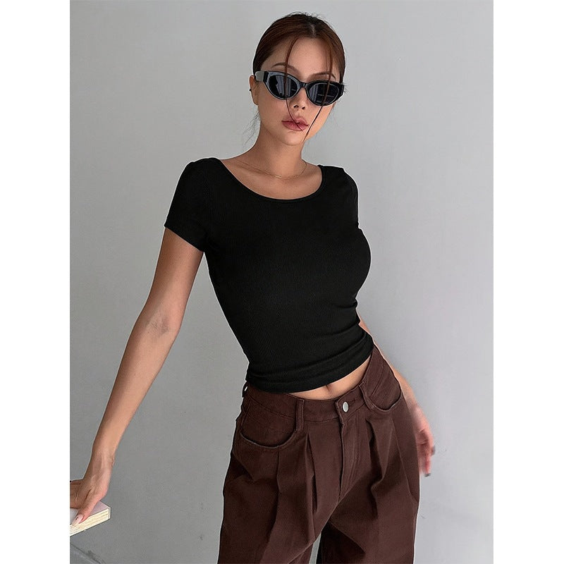 Solid Color Short Sleeve Round Neck Women's Yoga Top