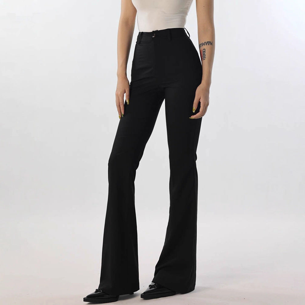 High-Waisted Stretch Tapered Pants with Flared Hem, Slim Fit Women's Long Pants