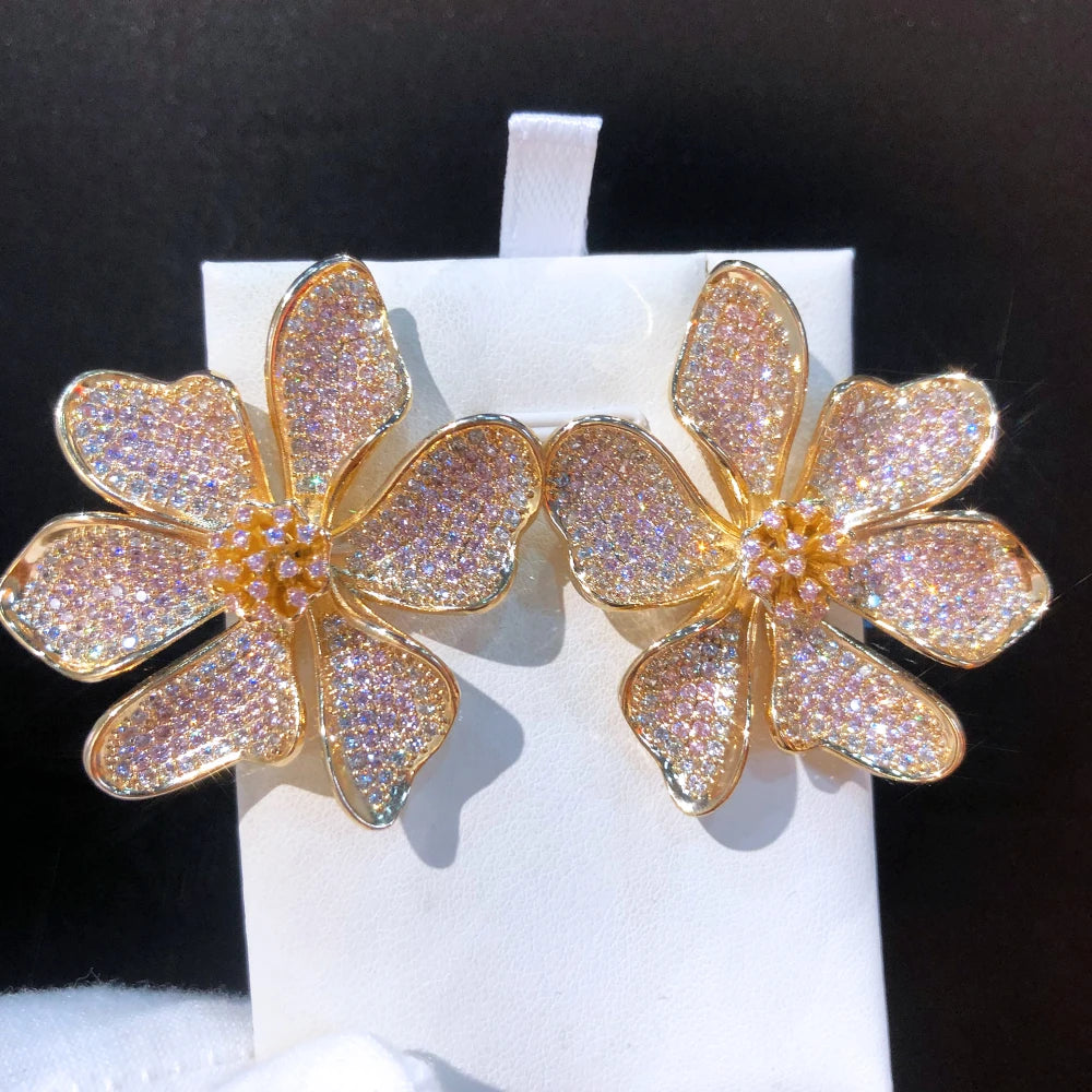 Famous Flowers Stud Earrings for Women Wedding Cubic Zircon Fashion Engagement Party Jewelry pendientes