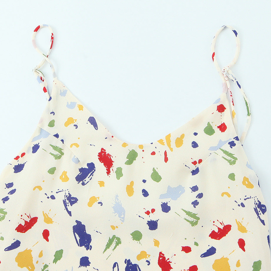 Colorful speckled backless lace up bow suspender dress
