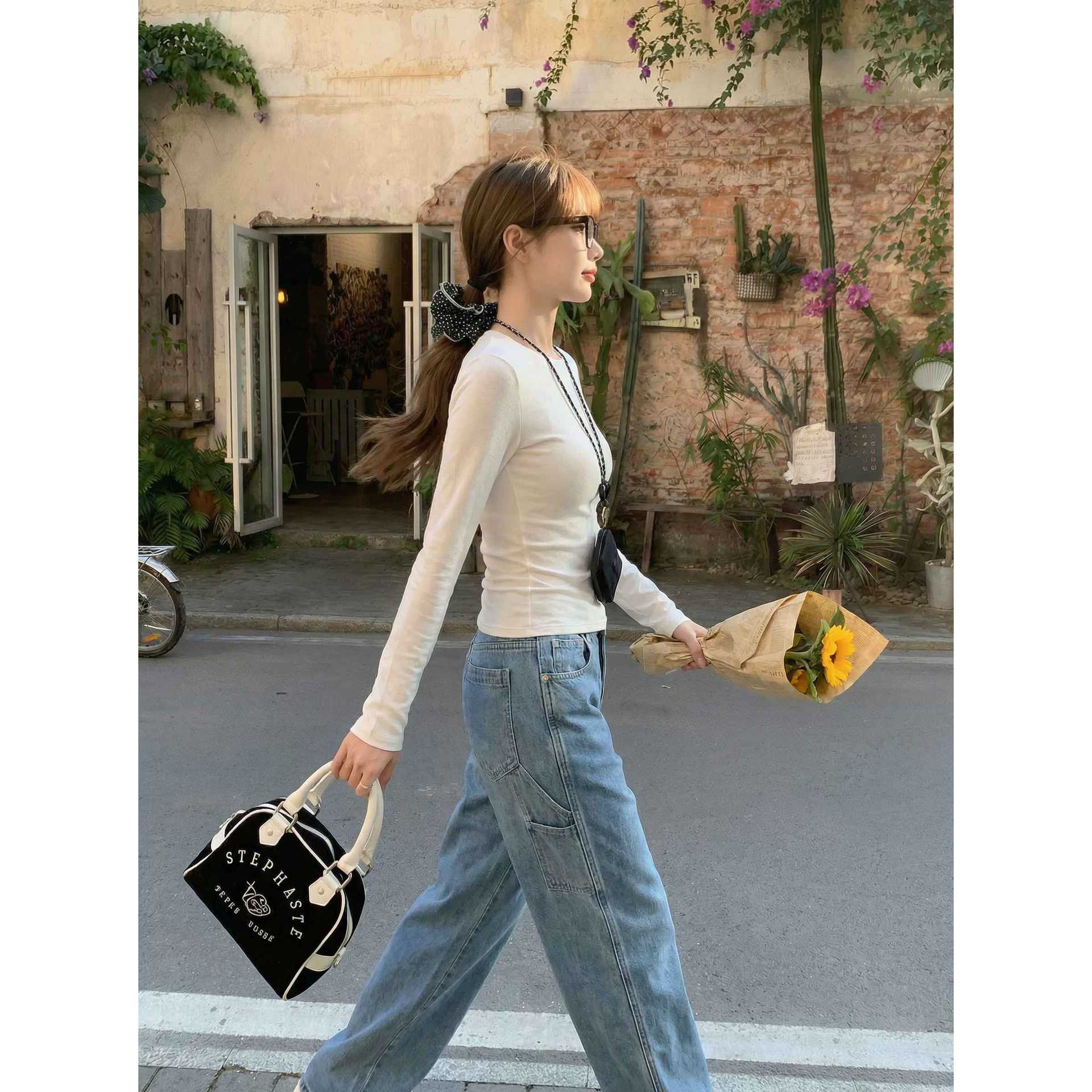 Layered Slim Fit Round Neck Versatile T-Shirt for Women