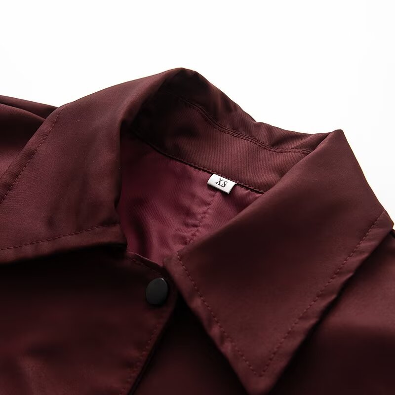 Flip collar long sleeved women's trench coat