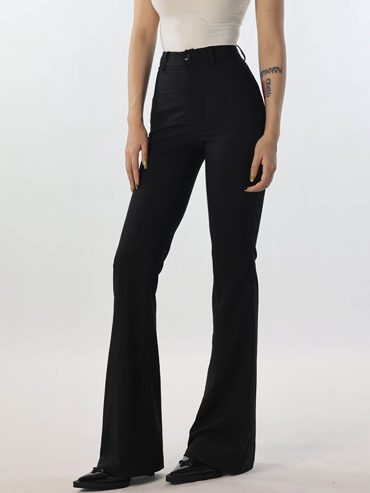 High-Waisted Stretch Tapered Pants with Flared Hem, Slim Fit Women's Long Pants