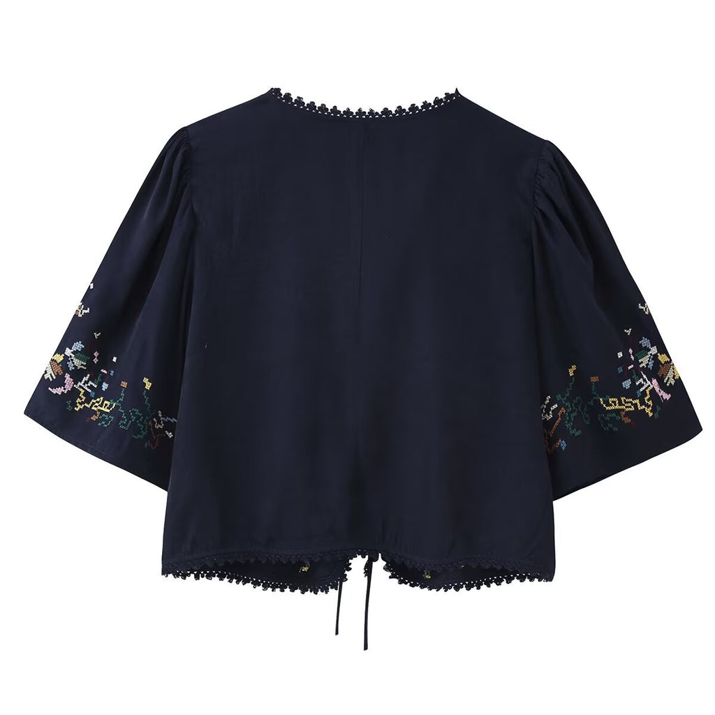 Flower Embroidered Short Top