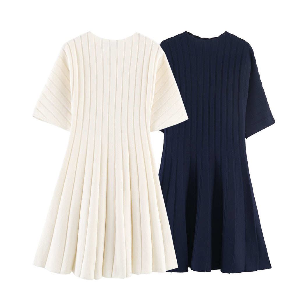 Bubble short sleeved ribbed knitted short dress