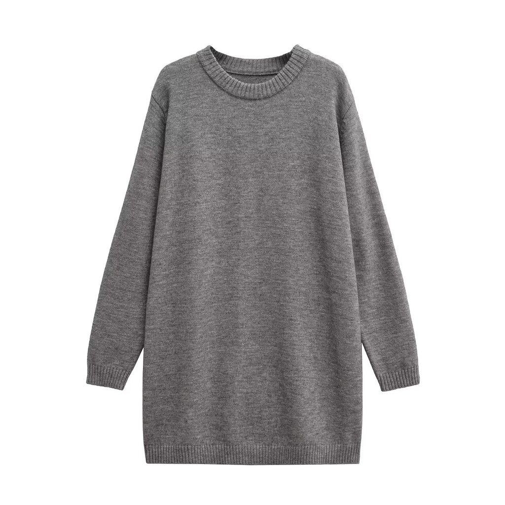 Lazy style casual versatile loose round neck knitted dress