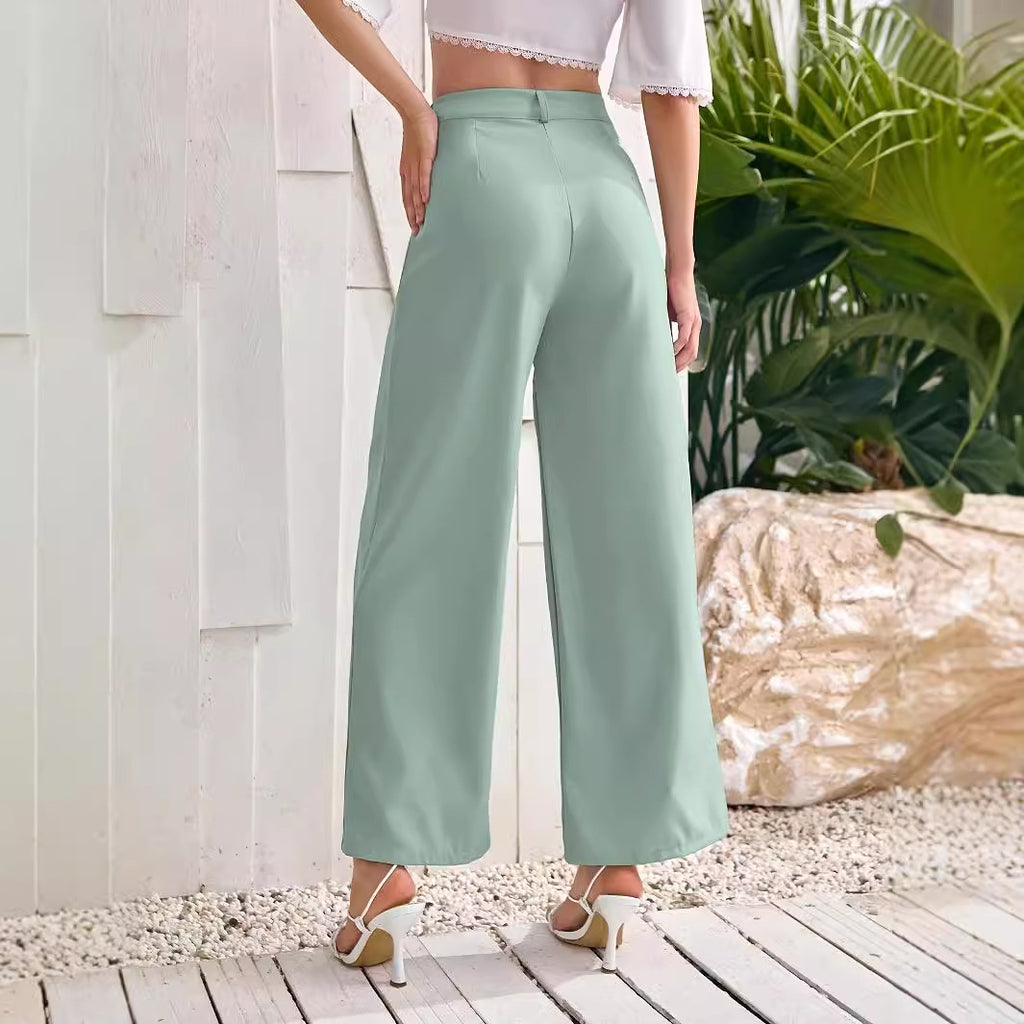 Solid color high waisted straight leg pants