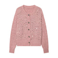 Street loose and versatile rhinestone sequin knitted cardigan