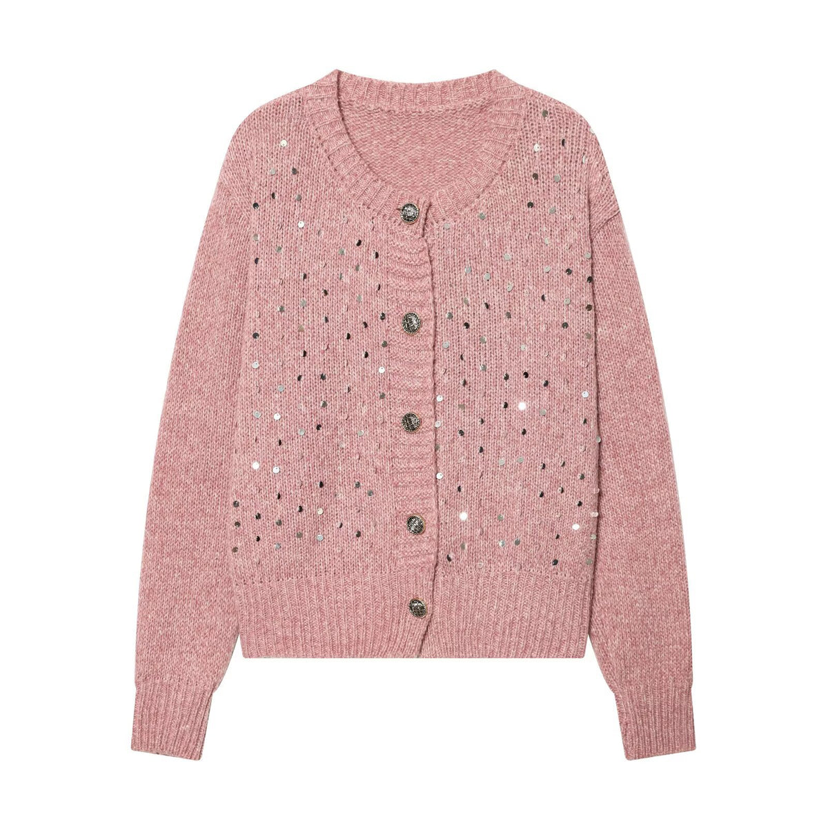 Street loose and versatile rhinestone sequin knitted cardigan