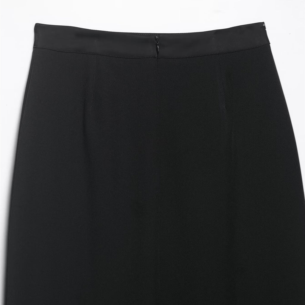 High waist slimming slit mid length hip hugging skirt