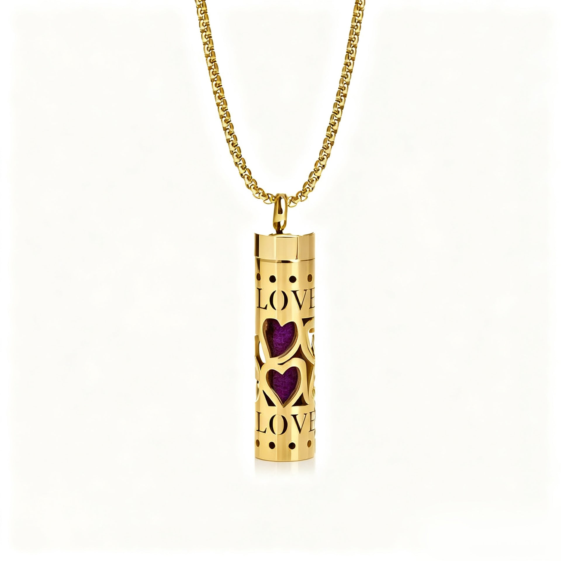 Cylindrical Heart-shaped Diffuser Pendant Necklace with Essential Oil, Stainless Steel Necklace for Men and Women, Titanium Steel Pendant