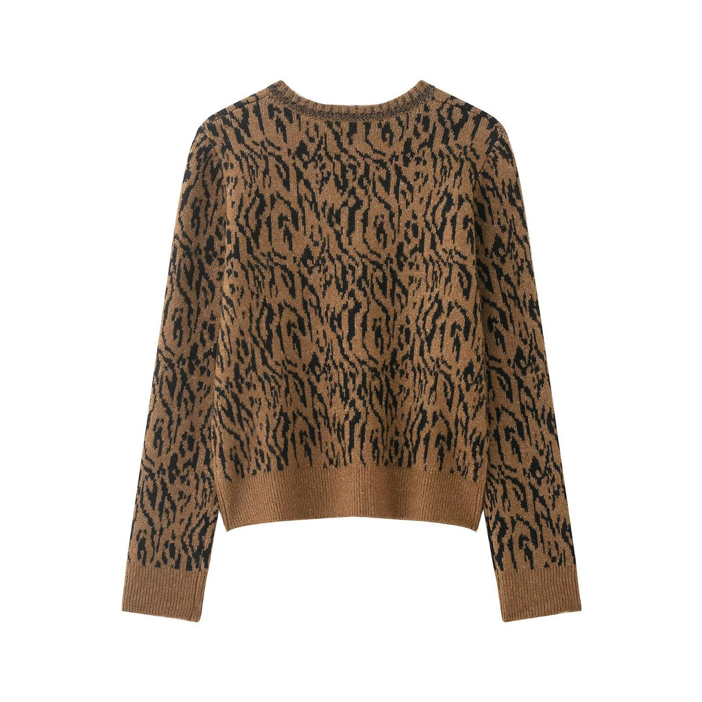Elegant animal jacquard knitted jacket