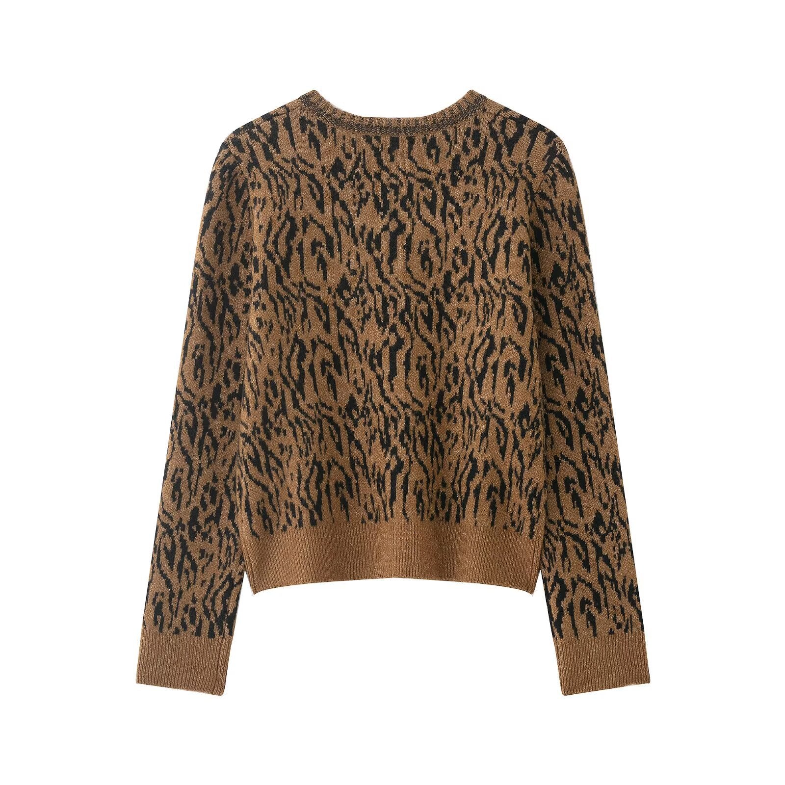 Elegant animal jacquard knitted jacket