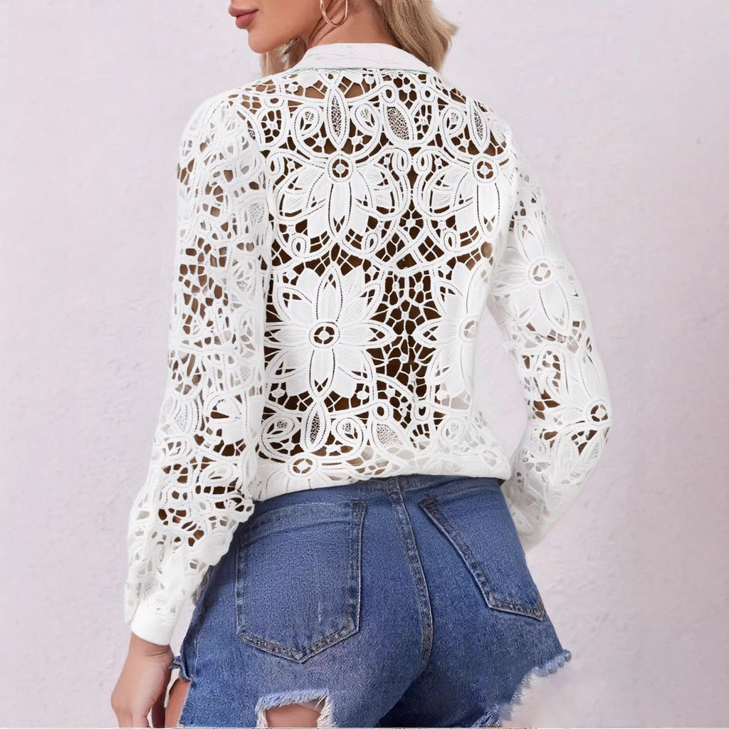 Lace patchwork long sleeved hollow shirt