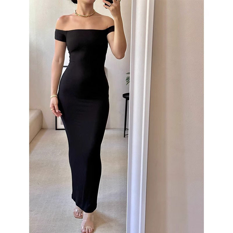 Pure Seductive Off-Shoulder Dress , Bodycon Fitted Waist-Cinching Long Dress for Date Night,