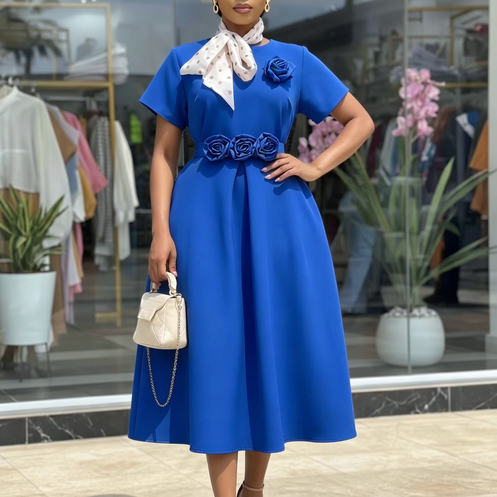Round neck short sleeved dress