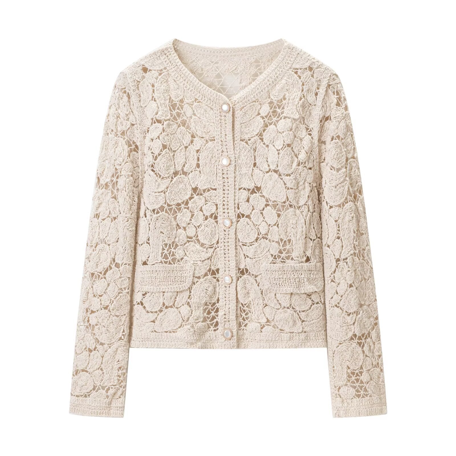 Hollow hook flower short knitted cardigan jacket
