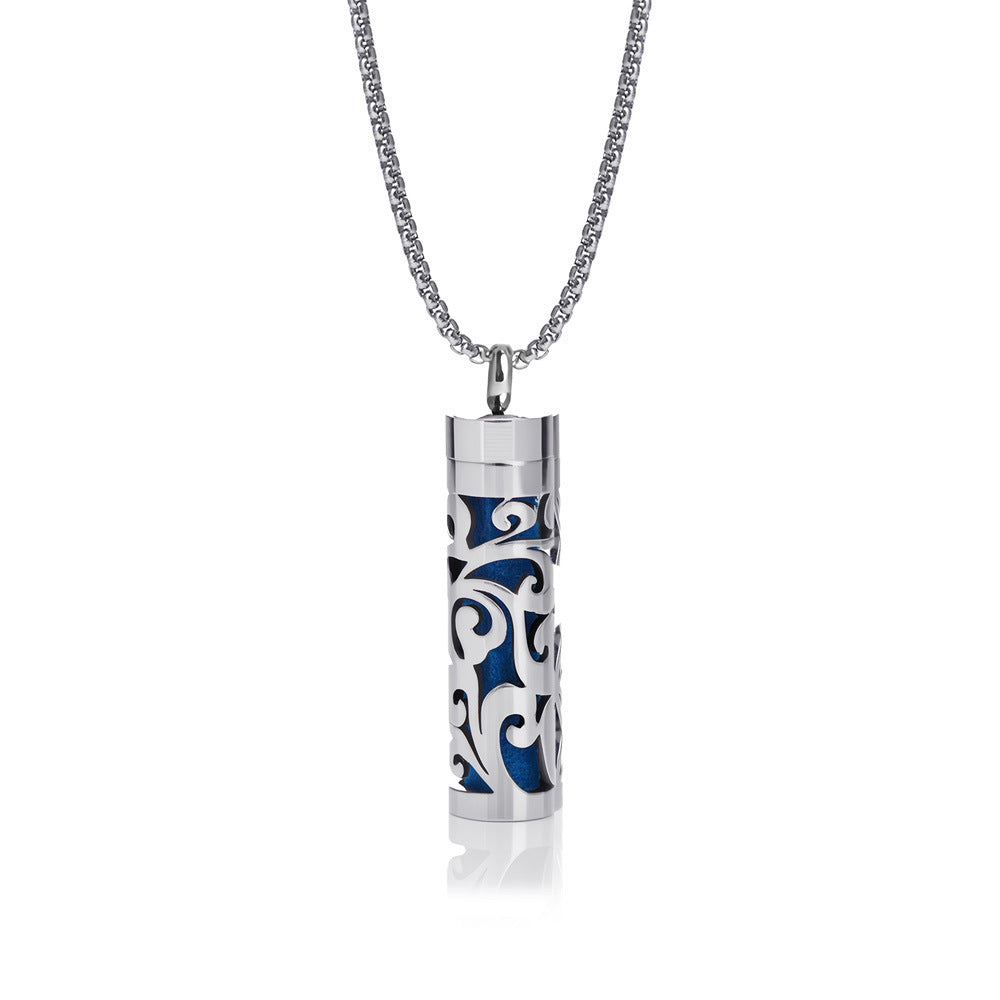 Cylindrical Heart-shaped Diffuser Pendant Necklace with Essential Oil, Stainless Steel Necklace for Men and Women, Titanium Steel Pendant