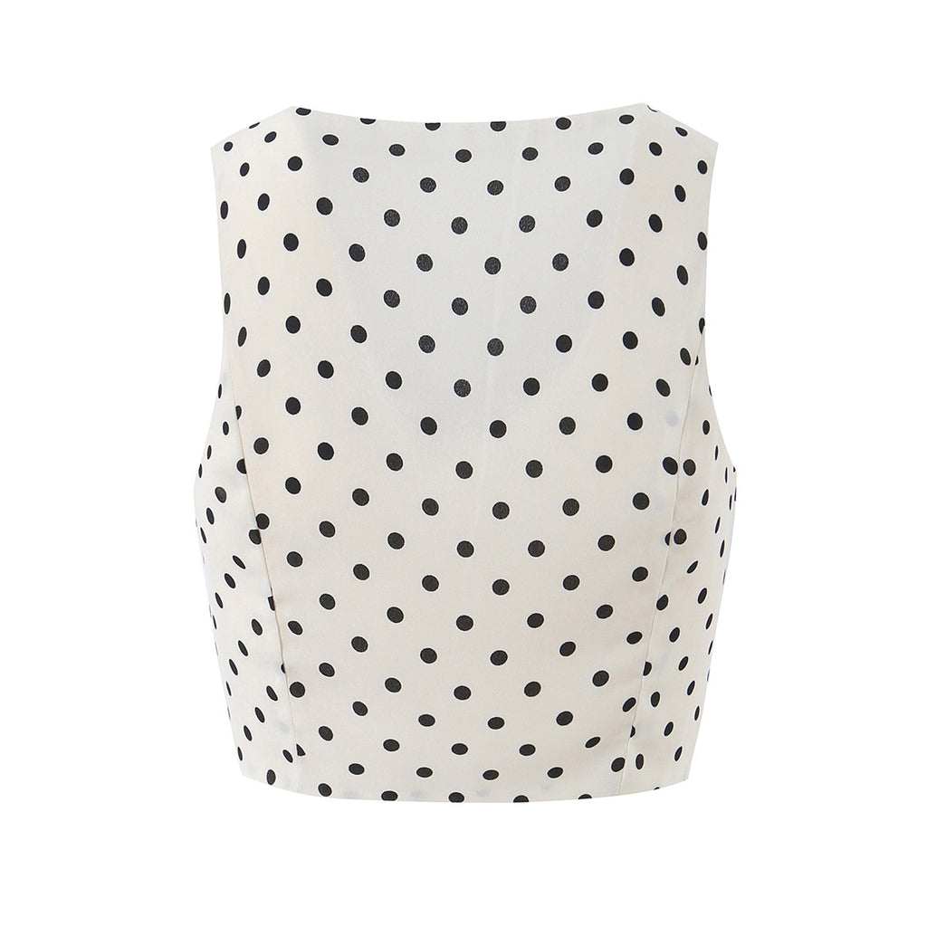 Chic Polka Dot Blouse Vest and A-Line Skirt Set for Women  Sleeveless Top with High-End Feel