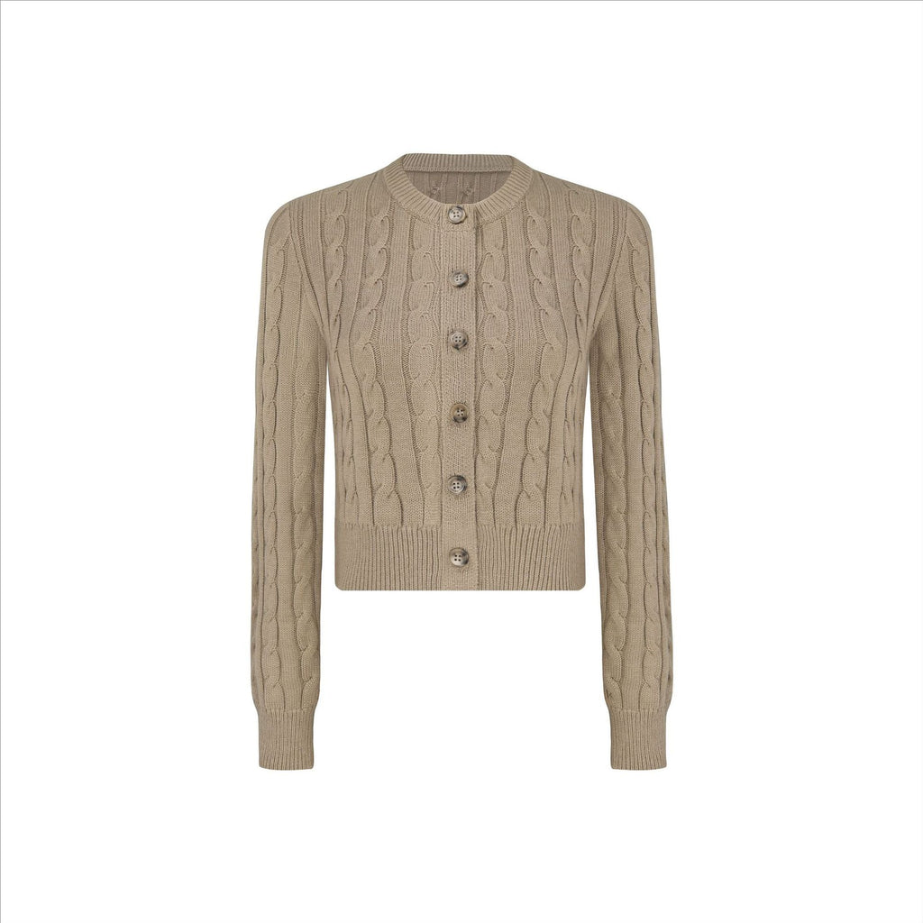 Wool Cable Knit Crewneck Sweater Cardigan Top for Women's Clothing