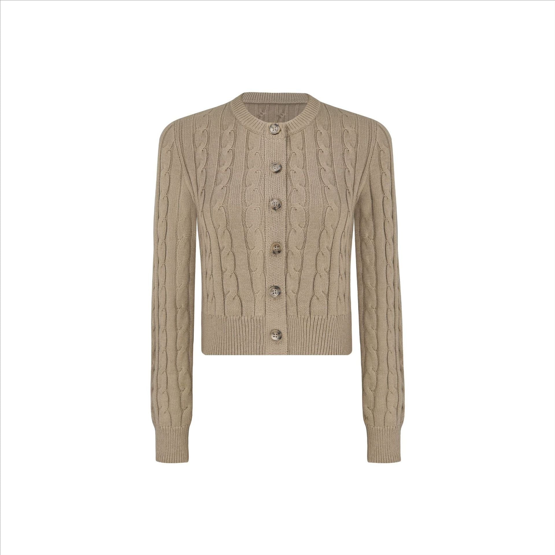Wool Cable Knit Crewneck Sweater Cardigan Top for Women's Clothing
