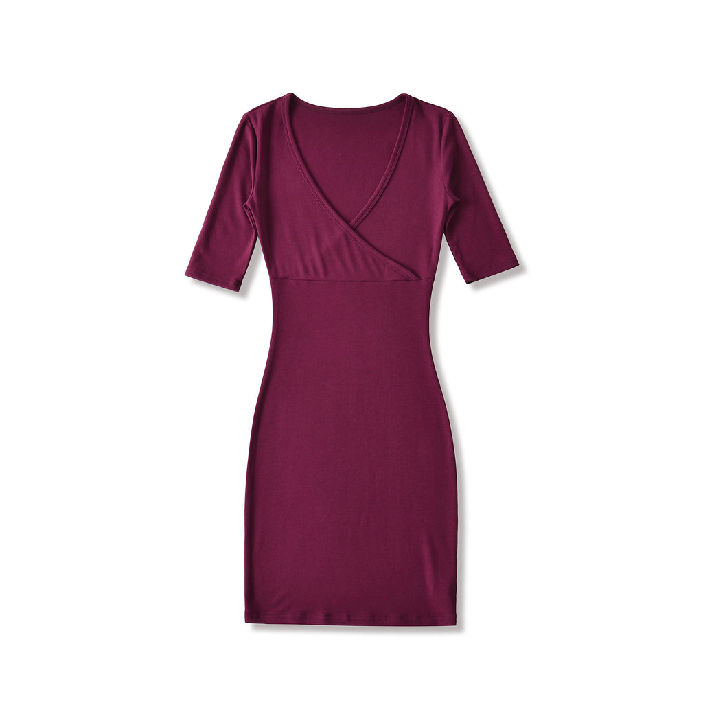Slim cross V-neck waist cinched dress short skirt