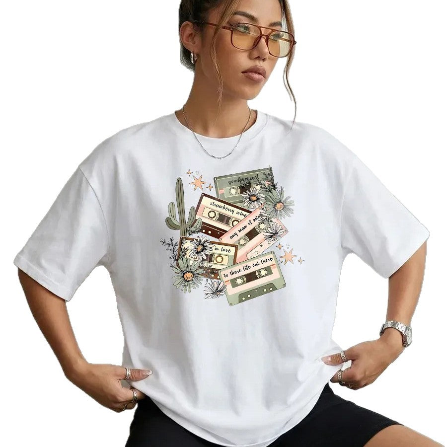 Short sleeved round neck top for women