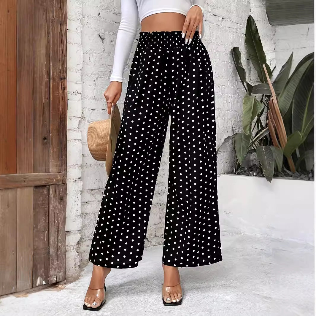 Wave print high waisted wide leg pants