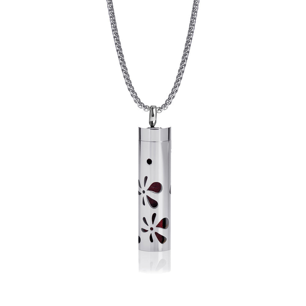 Cylindrical Heart-shaped Diffuser Pendant Necklace with Essential Oil, Stainless Steel Necklace for Men and Women, Titanium Steel Pendant