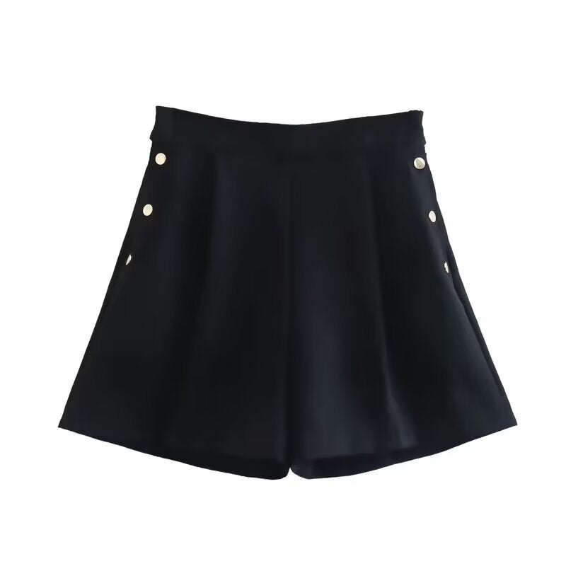 Black casual high waisted button shorts