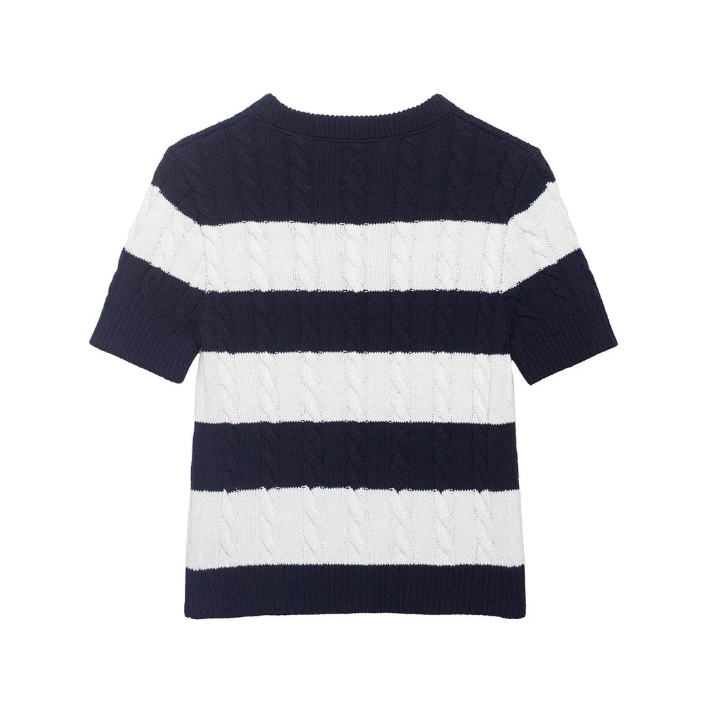 Minimally striped eight strand knitted sweater