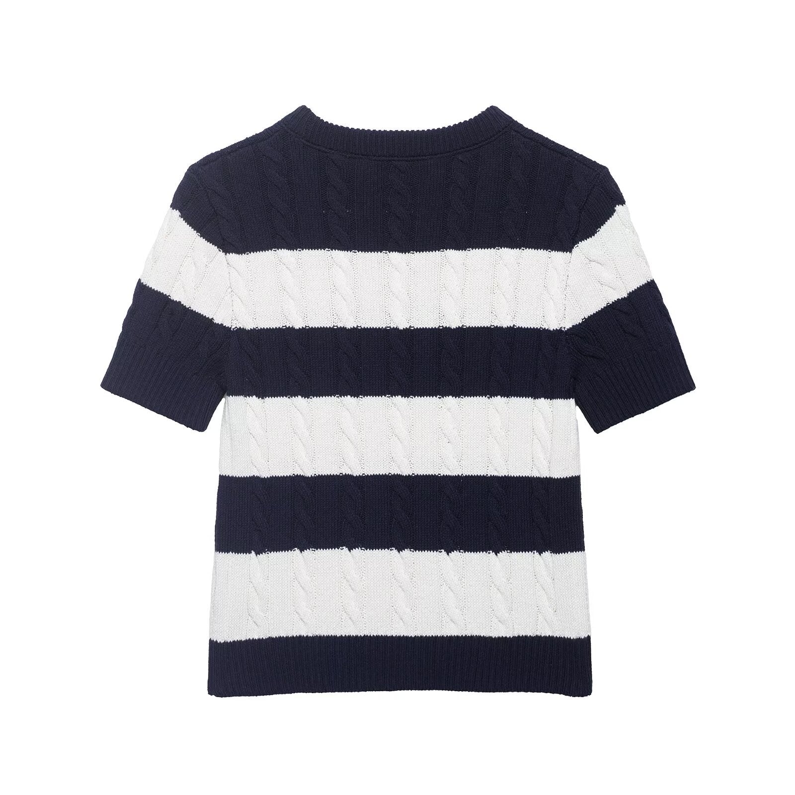 Minimally striped eight strand knitted sweater