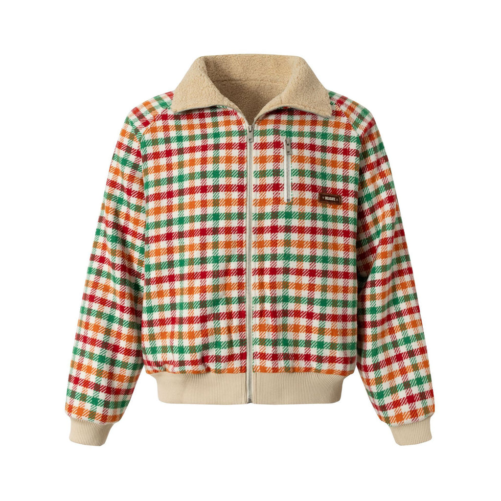 Grid loose woolen workwear lamb wool cotton jacket