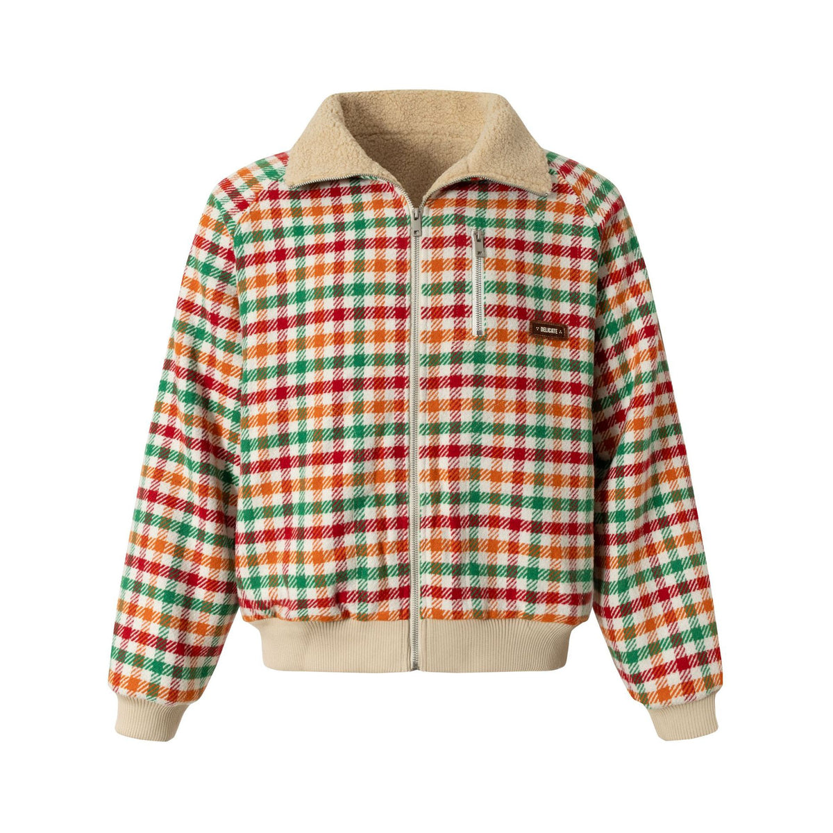 Grid loose woolen workwear lamb wool cotton jacket