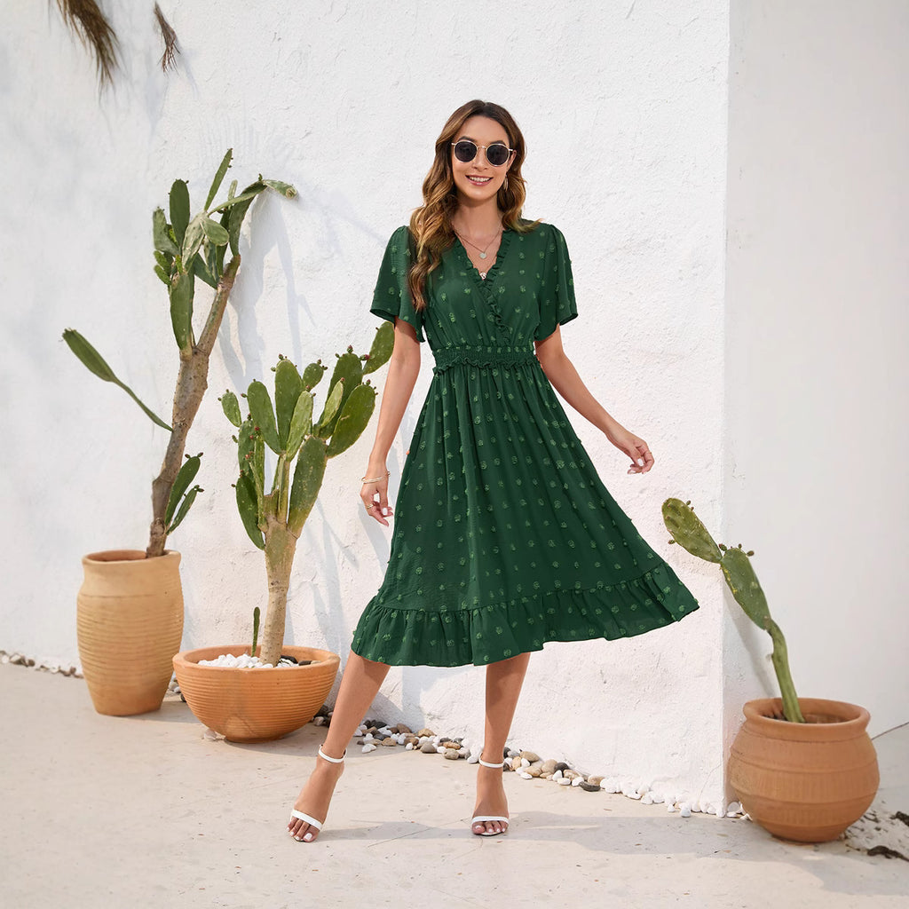 V-neck high waisted tied dress
