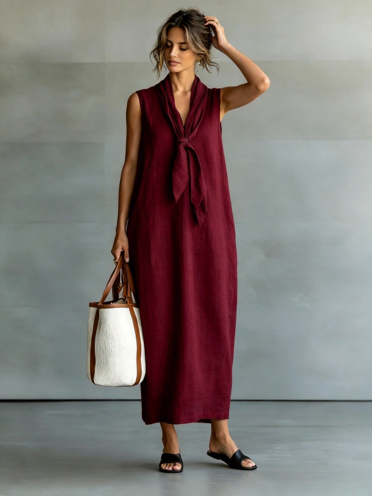 Chic Loose Vintage Style V-Neck Sleeveless Dress for Women