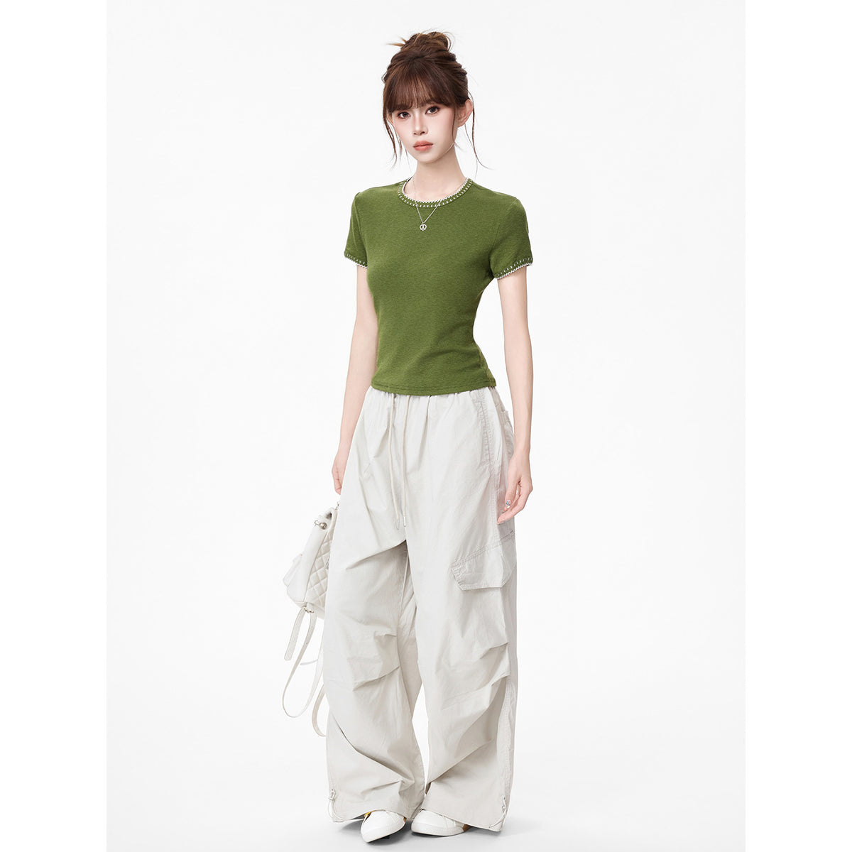 Round Neck Regular Shoulder Minimalist Short Sleeve T-Shirt for Women